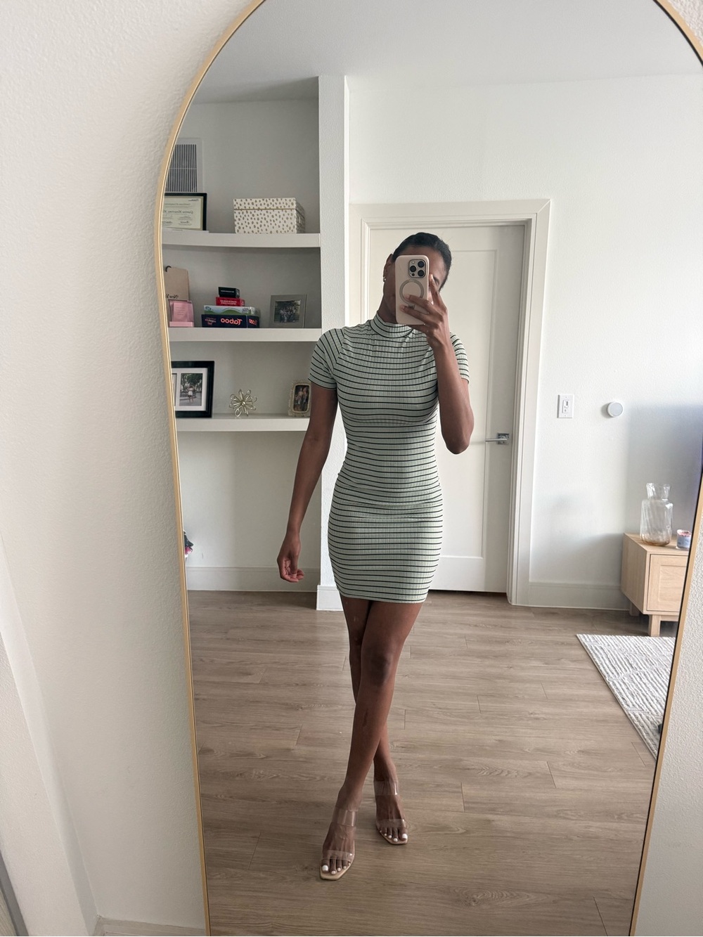 Missguided Sage Green Striped Mini Dress